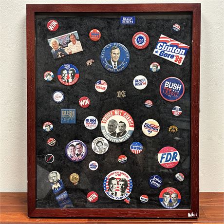 Framed Collection of Vintage Political Pins