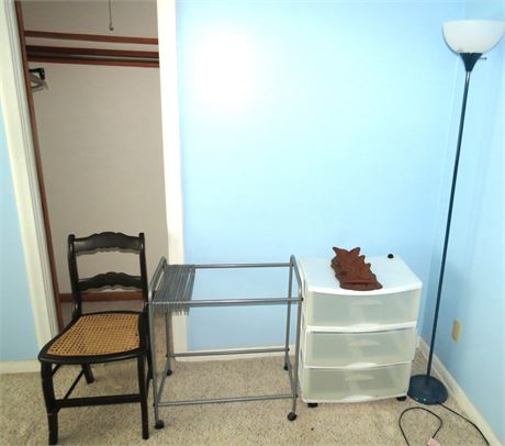 Floor Lamp, Storage Tote, Chair, Etc