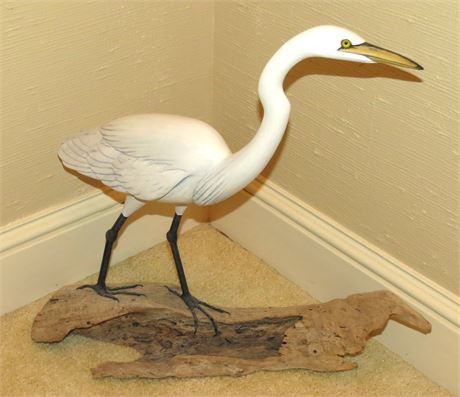 Egret on Log Figurine