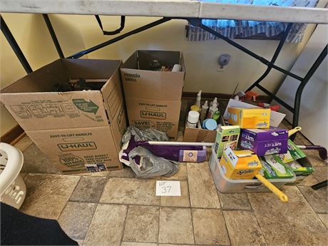 Large Boxed Cleanout Lot- Cleaners, Chemicals, Kitchen Gadgets & Supplies