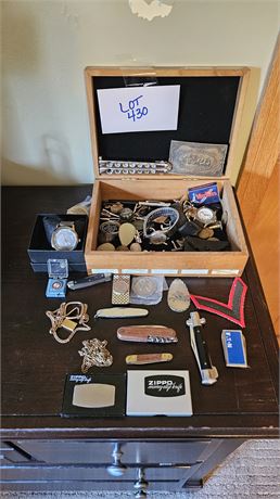 Men's Mixed Misc Lot: Watch, Pins, Pocket Knives & More