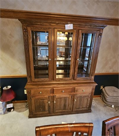 Solid Wood Two Piece Lighted China Cabinet