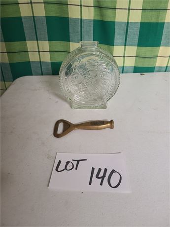 Anchor Hocking Indian Glass Bank & Vintage Brass Pepsi-Cola Bottle Opener