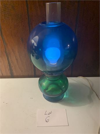 Vintage Risdon Blue Green Gone with the Wind Glass Hurricane Parlor Lamp