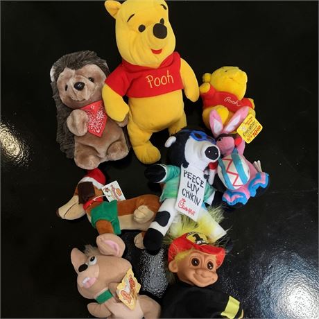 1990s Russ Berrie Fireman Troll Doll Puppet, Chick-fil-A Cow, Winnie the Pooh