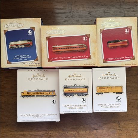 Hallmark Keepsake Lionel Pacific and Hiawatha Train Ornaments - Lot of 6