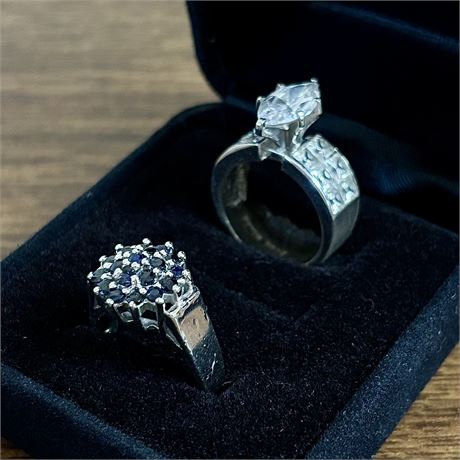 Sterling Silver 925 Sapphire and Statement Rings - Approx. Size 4.5-5