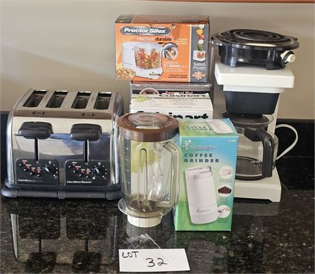 Small Appliance Lot- Toaster, Hand Mixer, Coffee Grinder, Mr. Coffee & More