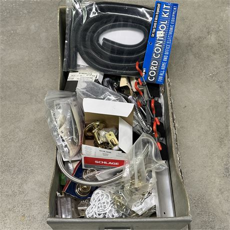 Box Filled with Plumbing, Hardware and Household Needs