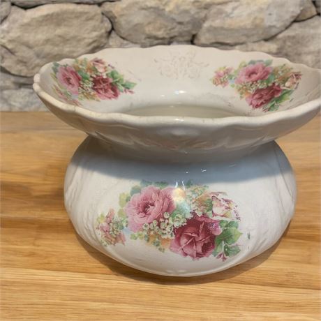 Vintage Ceramic Victorian-Style Floral Spittoon or Chamber Pot