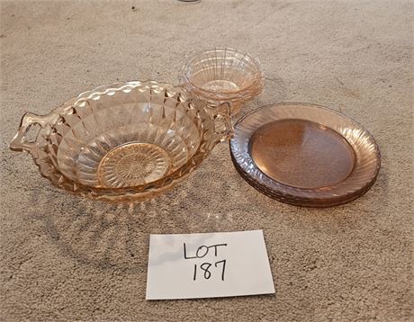 Pink Depression Glass Lot Jeannette Windsor Diamond Bowl & More