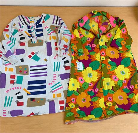 Lady's Mumu/Housecoat Lot - Neon Floral Print (L) & 90s Geometric Print (L)
