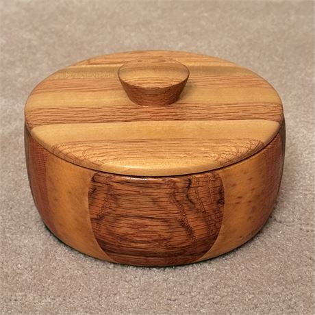 Handcrafted Solid Wood Covered Bowl w/ Misc. Trinkets