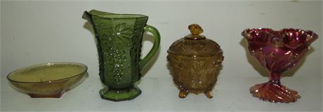 Carnival Glass Dish, Green Pitcher, Gold Candy Dishes