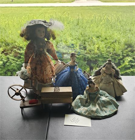 Decor: Ceramic Lady On Fainting Couch, Bisque Colonial Style Dolls & "Cathy" 1-5