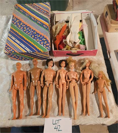 Vintage Mixed Lot Of Barbie & Ken Dolls- 1980's Era With Cases & Clothes