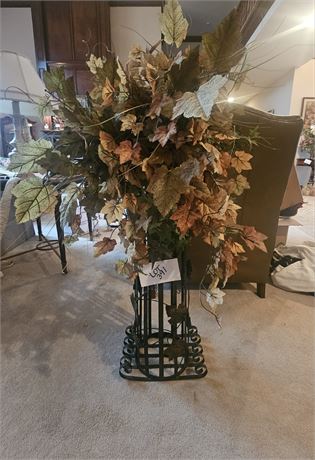 Faux Steel Greenery Arrangement with Metal Pedestal Stand