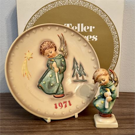 Hummel Goebel Heavenly Angel Figurine TM5 & 1971 1st Edition Annual Plate