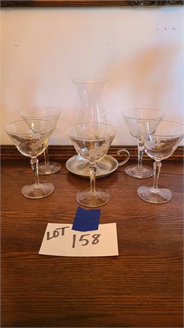 Grape & Leaf Etched Wine Glasses & Candle Holder