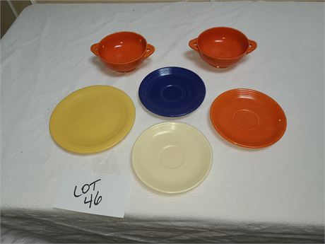 Fiesta Orange Handle Bowls / Plate & Homer Laughlin Saucers