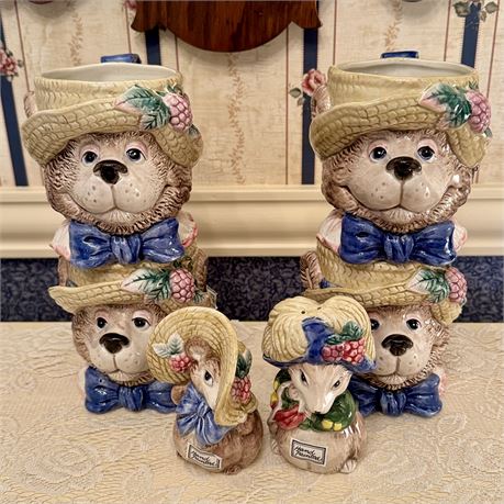1991 Fitz & Floyd Bear Mugs & Salt/Pepper Set