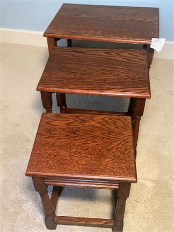 Vintage Solid Oak Nesting Table Set of 3