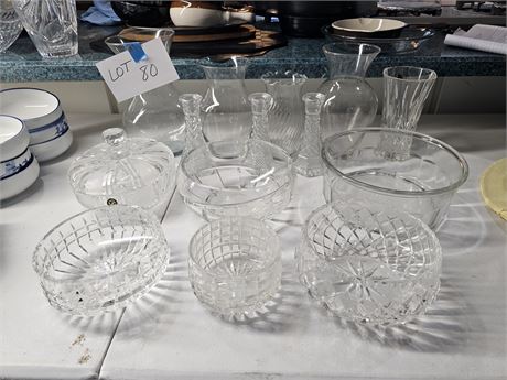 Mixed Clear Glass & Crystal Lot:Vases/Bowls/& More Different Makers & Sizes