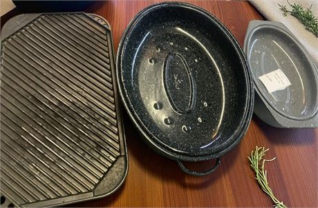 Grill Tray & Enamelware Roaster Lot