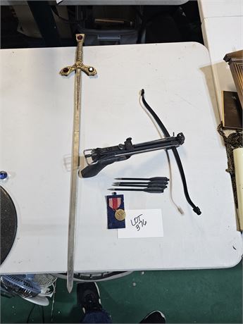 Repro. Metal Sword / Hand Held Crossbow (Missing Band) & More