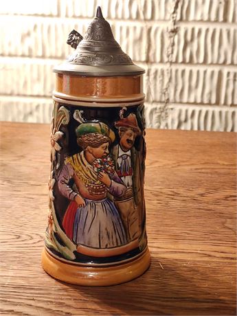 Vintage 1950's Germany Ceramic Beer Stein w/Zinc Lid