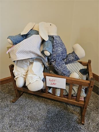 Wood Doll Cradle & Plush Toys
