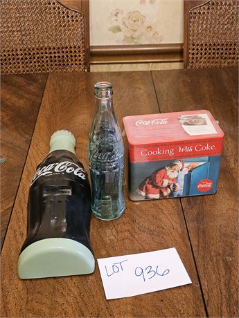 Mixed Coca Cola Items : Wall Clock / Glass Bottles & Recipe Box