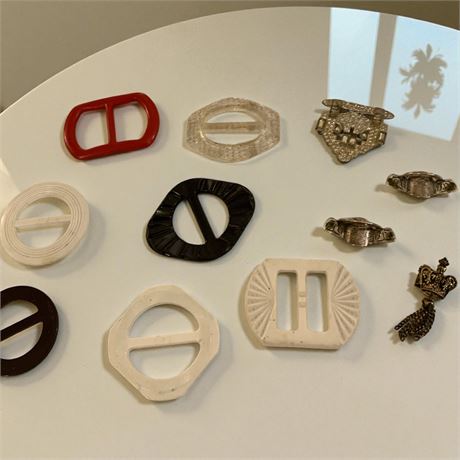 Art Deco Rhinestone Dress Clip, Plastic Belt Buckles Or Scarf Rings/Slides