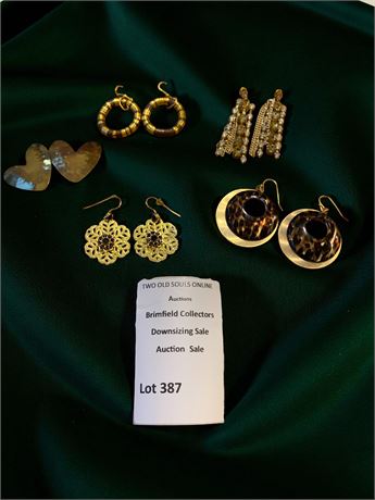 Hammered Metal Hearts, Gold/Brown Beaded Hoop Earrings, Gold Filigree Earrings