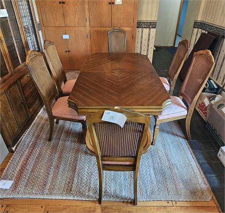 Vintage Fruitwood Table With 6 Cane Chairs