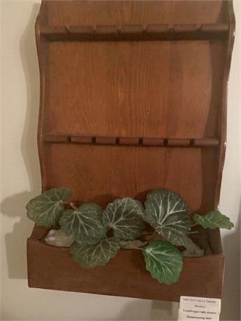 Vintage Wooden Wall-Mounted Spoon Display Rack W/Faux Plant Greenery