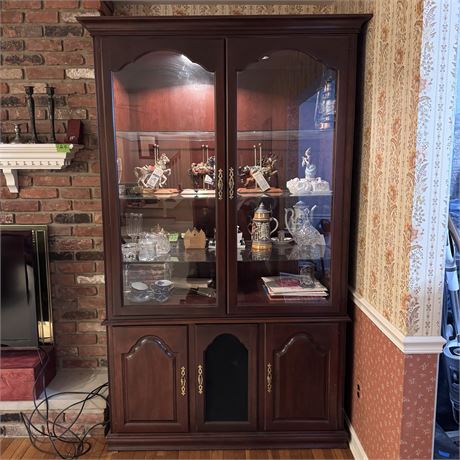 Large 2-Piece Wood Illuminated Display & Storage Cabinet - 84"T x 49.5"L x 27"D