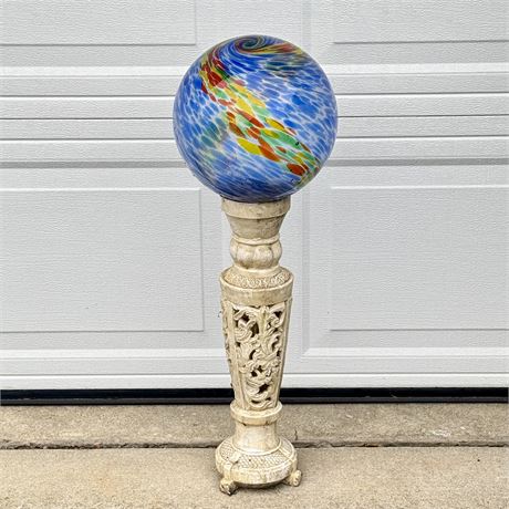 Glass Gazing Ball w/ Plastic Pedestal Stand