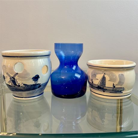 Delft Planters and Holland Rimac Baarn Art Glass Vase