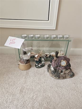 Mixed Decor Lot Candle Holder, Hobbit House Clock & More