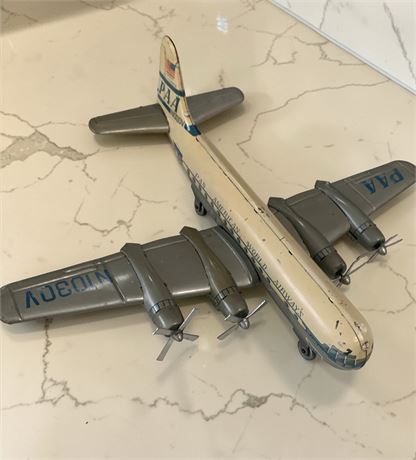 1940s/50s Lithograph Pressed Tin Toy Airplane Marx Pan American World Airways
