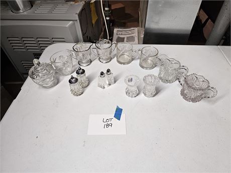 Mixed Clear Glass Sugars/Creamers/S&P's/Toothpick Holders & More