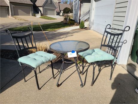 Outdoor Metal Bistro Set : Metal & Glass Top Table & Chairs