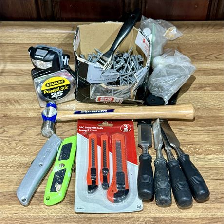 Mixed Hand Tools Lot - Box Cutters, Chisels.....