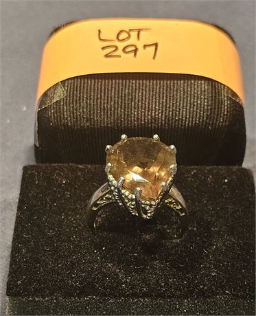 Sterling 925 Smokey Topaz Teardrop Ring Sz 10.5