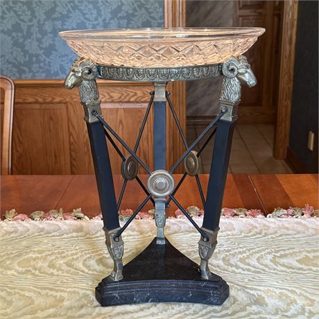 French Empire Style Brass & Stone Ram's Head Centerpiece - 11.75"D x 16.5"H