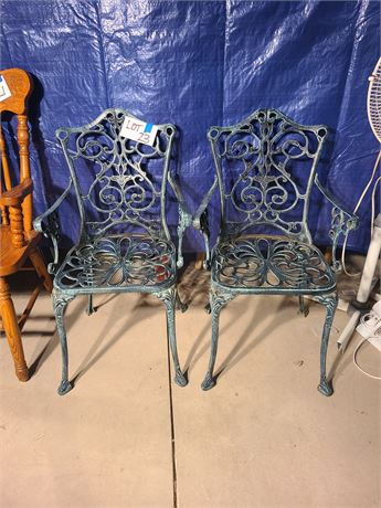 (2) Brush Painted Metal Outdoor Chairs