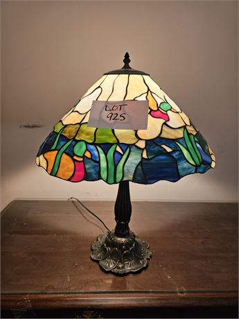 Collectible Tiffany-Style Table Lamp with Vibrant Stained Glass Shade