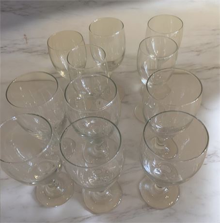 Clear Glass Goblet/Wine Glass Lot of 11