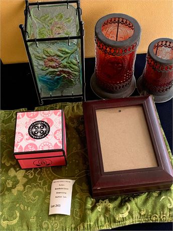 Painted 4 Sided Glass Candleholder, Red Candleholders, Jewelry Box & More